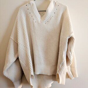 Aerie Beyond Chenille V-Neck Sweater -Natural Size L